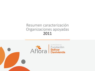 Resumen caracterización
Organizaciones apoyadas
2011
 