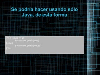 Se podría hacer usando sólo
Java, de esta forma
<% if (count == 2)
System.out.println('vez')
} else {
System.out.println('veces')
} %>
 