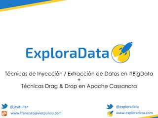 Técnicas de Inyección / Extracción de Datos en #BigData
+
Técnicas Drag & Drop en Apache Cassandra
@javituiter	
  
www.franciscojavierpulido.com	
  
@exploradata	
  
www.exploradata.com	
  
 