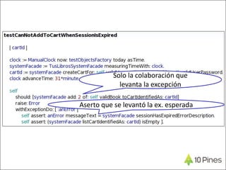 Solo la colaboración que
levanta la excepción
Aserto que se levantó la ex. esperada
 