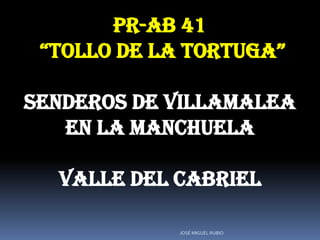 PR-AB 41
“TOLLO DE LA TORTUGA”
SENDEROS DE VILLAMALEA
EN LA MANCHUELA

VALLE DEL CABRIEL
JOSÉ MIGUEL RUBIO

 