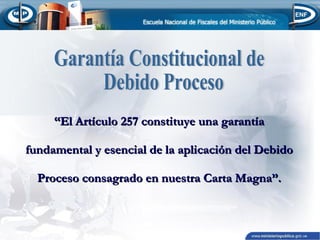 “El Artículo 257 constituye una garantía
fundamental y esencial de la aplicación del Debido
Proceso consagrado en nuestra Carta Magna”.

 