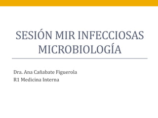 SESIÓN MIR INFECCIOSAS
MICROBIOLOGÍA
Dra. Ana Cañabate Figuerola
R1 Medicina Interna
 