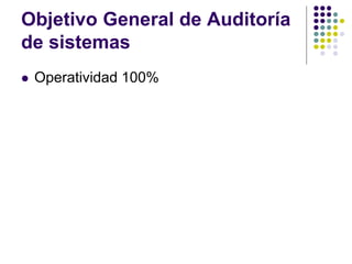 Objetivo General de Auditoría
de sistemas
 Operatividad 100%
 