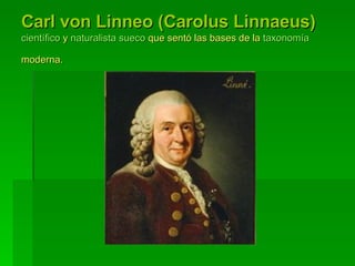 Carl von Linneo (Carolus Linnaeus)   científico  y  naturalista   sueco  que sentó las bases de la  taxonomía  moderna.   