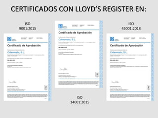 ISO
9001:2015
ISO
45001:2018
CERTIFICADOS CON LLOYD’S REGISTER EN:
ISO
14001:2015
 