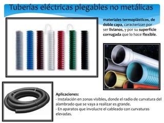 materiales termoplásticos, de
doble capa, caracterizan por
ser livianos, y por su superficie
corrugada que lo hace flexible.
Aplicaciones:
- Instalación en zonas visibles, donde el radio de curvatura del
alambrado que se vaya a realizar es grande.
- En aparatos que involucre el cableado con curvaturas
elevadas.
 