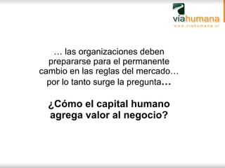 …  las organizaciones deben prepararse para el permanente cambio en las reglas del mercado… por lo tanto surge la pregunta … ¿Cómo el capital humano agrega valor al negocio? 