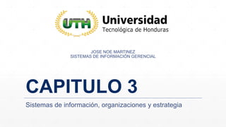 CAPITULO 3
Sistemas de información, organizaciones y estrategia
JOSE NOE MARTINEZ
SISTEMAS DE INFORMACIÓN GERENCIAL
 