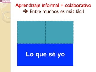 Aprendizaje informal + colaborativo
è Entre muchos es más fácil

Lo que sé yo

 