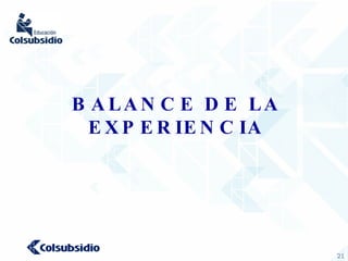 BALANCE DE LA EXPERIENCIA 