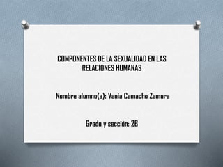 COMPONENTES DE LA SEXUALIDAD EN LAS
RELACIONES HUMANAS
Nombre alumno(a): Vania Camacho Zamora
Grado y sección: 2B
 