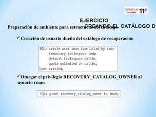 Preparación de ambiente para estructuras del catálogo
Creación de usuario dueño del catálogo de recuperación
EJERCICIO
CR...