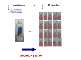 1 suavizante  =  20 botellas AHORRO = $ 207.00 100 lavadas (10 ml c/lav) 