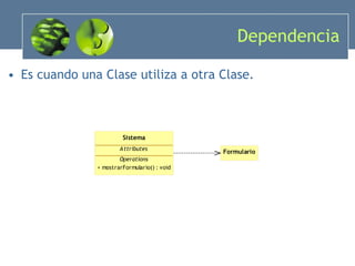 Dependencia Es cuando una Clase utiliza a otra Clase. 