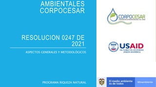 AMBIENTALES
CORPOCESAR
RESOLUCION 0247 DE
2021
ASPECTOS GENERALES Y METODOLÓGICOS
PROGRAMA RIQUEZA NATURAL
 