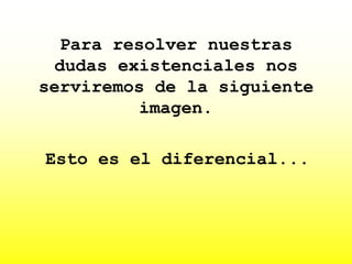 Para resolver nuestras
dudas existenciales nos
serviremos de la siguiente
imagen.
Esto es el diferencial...
 