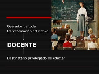 Operador de toda  transformación educativa DOCENTE Destinatario privilegiado de educ.ar  