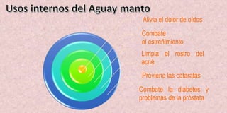 Limpia el rostro del
acné
Combate
el estreñimiento
Previene las cataratas
Alivia el dolor de oídos
Combate la diabetes y
problemas de la próstata
 