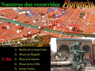 Florencia Basílica de la Santa Croce Museo del Bargello Plaza de la Señoría Museo de los Uffici Puente Vechio 2º Día 1 3 3 4 5 6 Nuestros dos recorridos 1 2 