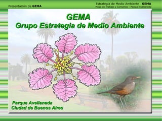 Estrategia de Medio Ambiente          GEMA
Presentación de GEMA             Mesa de Trabajo y Consenso - Parque Avellaneda




                          GEMA
    Grupo Estrategia de Medio Ambiente




 Parque Avellaneda
 Ciudad de Buenos Aires