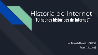 Historia de Internet
“ 10 hechos históricos de Internet”
Ma. Fernanda Chavez E. -366253
Fecha: 17/02/2022
 