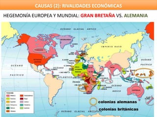 CAUSAS (2): RIVALIDADES ECONÓMICAS
HEGEMONÍA EUROPEA Y MUNDIAL: GRAN BRETAÑA VS. ALEMANIA
 
