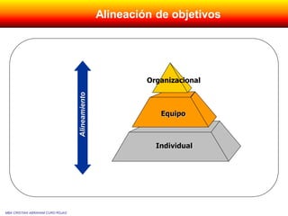 MBA CRISTIAN ABRAHAM CURO ROJAS
Individual
Individual
Equipo
Equipo
Organizacional
Alineamiento
Alineamiento
Alineación de objetivos
 