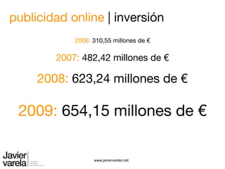 publicidad online | inversión
            2006: 310,55 millones de €

        2007: 482,42 millones de €

     2008: 623,2...