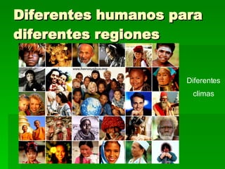 Diferentes humanos para diferentes regiones Diferentes climas 