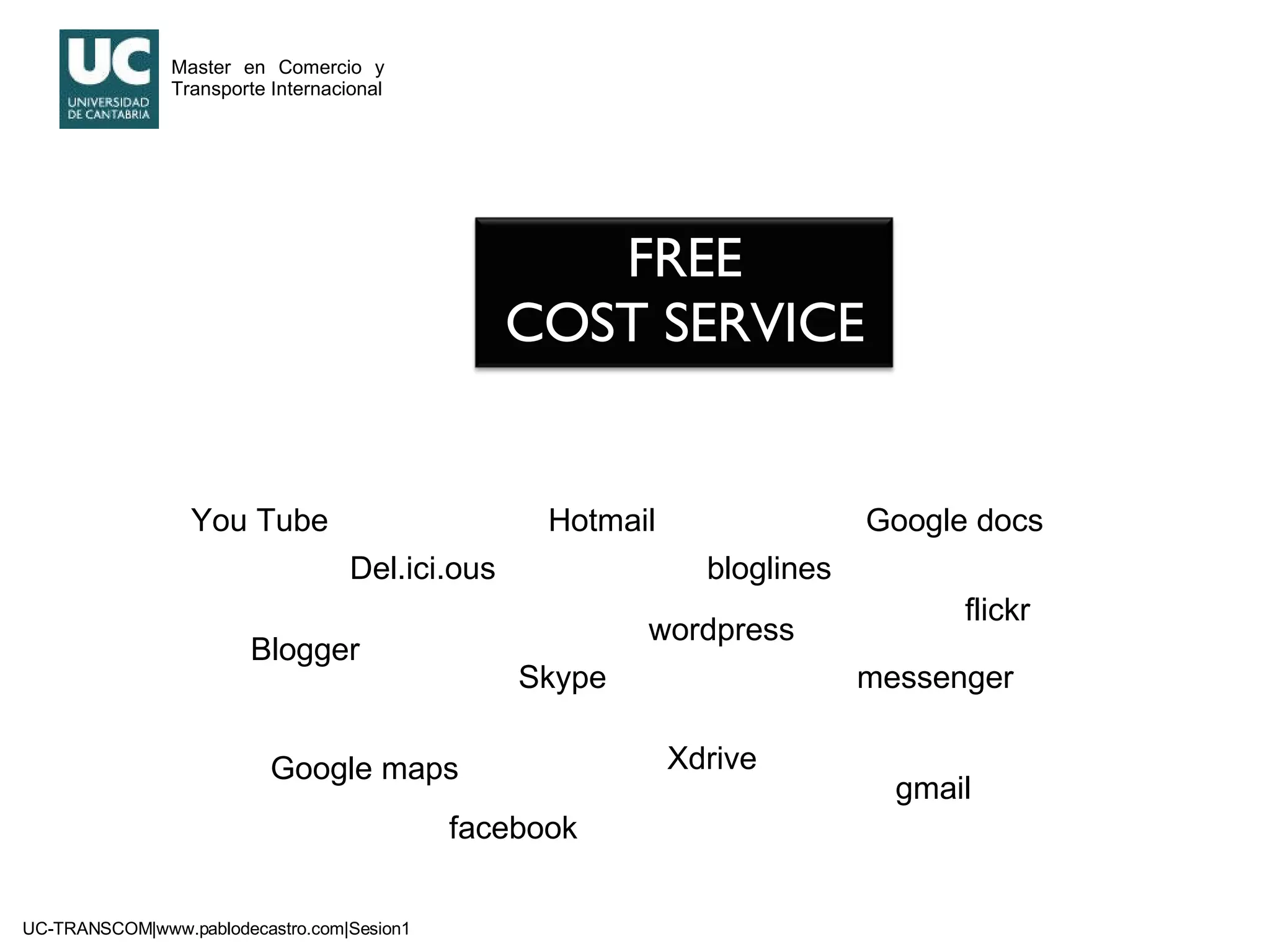 You Tube Blogger  Hotmail Google docs Google maps wordpress Xdrive Del.ici.ous Skype bloglines flickr facebook messenger gmail FREE COST SERVICE 