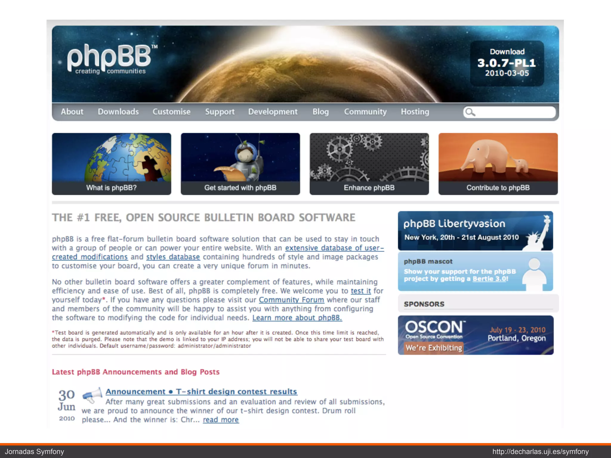 Jornadas Symfony   http://decharlas.uji.es/symfony
 