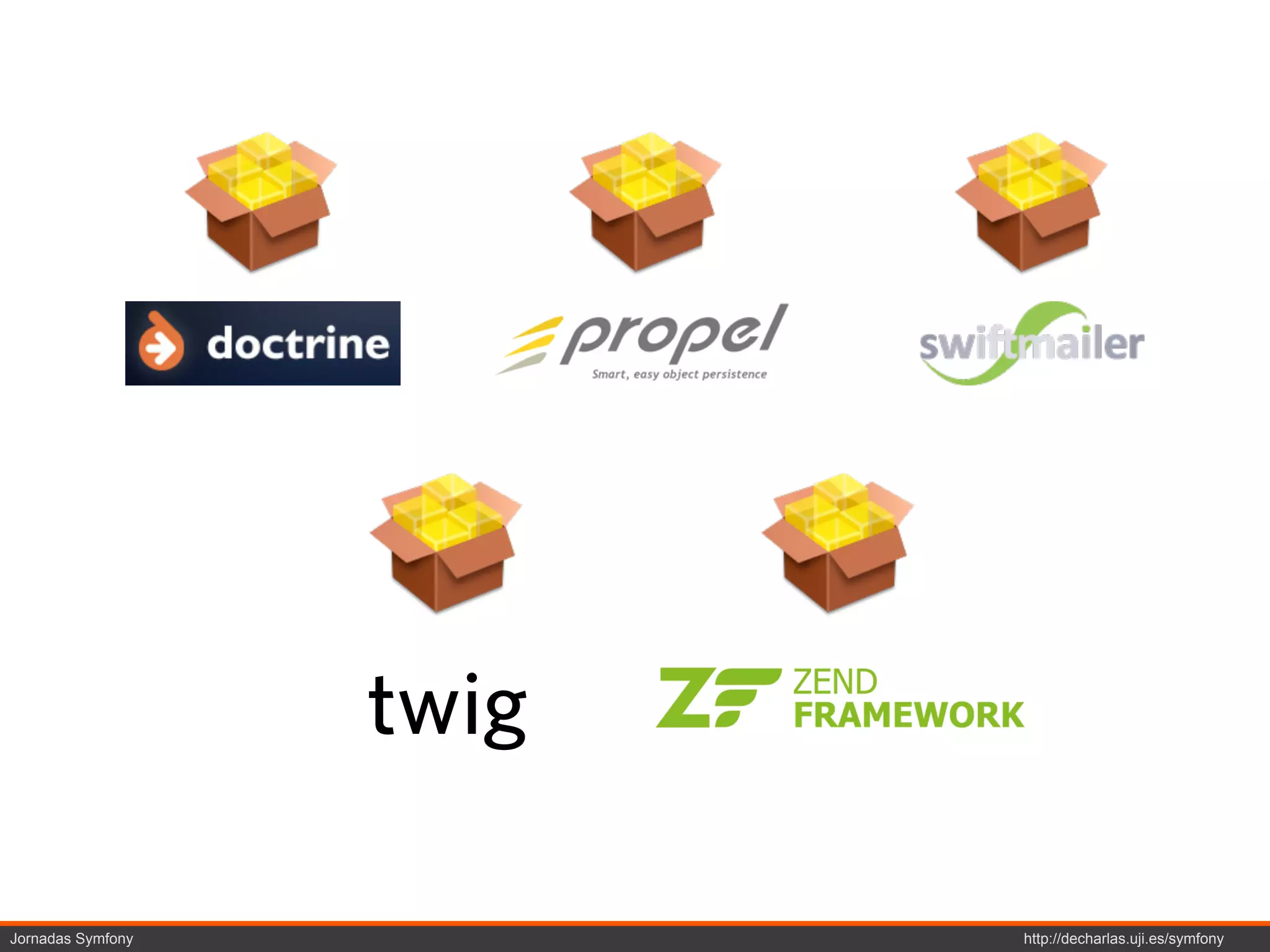 twig

Jornadas Symfony          http://decharlas.uji.es/symfony
 
