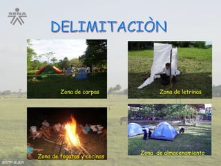 DELIMITACIÒN IESTP-IEJER Zona de carpas Zona de letrinas Zona de fogatas y cocinas Zona  de almacenamiento 