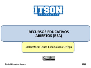 RECURSOS EDUCATIVOS
ABIERTOS (REA)
Instructora: Laura Elisa Gassós Ortega
Ciudad Obregón, Sonora 2018
 