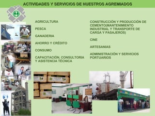 ACTIVIDADES Y SERVICIOS DE NUESTROS AGREMIADOS AGRICULTURA PESCA GANADERIA AHORRO Y CRÉDITO CONSUMO CAPACITACIÓN, CONSULTO...