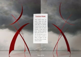  
Escultor de Poemas
“Hace mucho tiempo que
siento y pienso que hago
escultura porque, como poeta,
estaría todo el día flotando.
Es por esto que todas mis
esculturas tienen un poema.
Convertir el duro acero en
formas delicadas, sugerentes,
ligeras, llenas de ternura es mi
reto. El acero parece que no
pesa; las masas se pierden en
líneas, en espacios de vacío
que sólo nos llevan a la nada,
interior y exterior”
Portal del Vent
 
