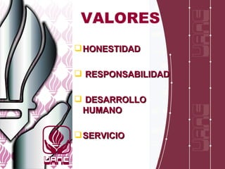VALORES HONESTIDAD RESPONSABILIDAD DESARROLLO HUMANO SERVICIO 