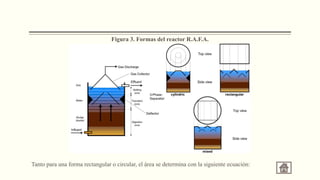 Figura 3. Formas del reactor R.A.F.A.
Tanto para una forma rectangular o circular, el área se determina con la siguiente ecuación:
 