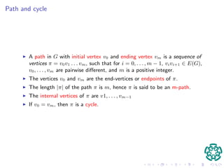 Clique 
I The complete graph Kn of order n is a graph having n vertices, where 
each one is adjacent to any other. 
I A clique in G is a complete induced subgraph of G. 
 