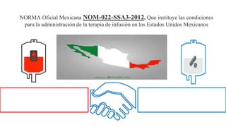 NORMA Oficial Mexicana NOM-022-SSA3-2012, Que instituye las condiciones
para la administración de la terapia de infusión en los Estados Unidos Mexicanos
 