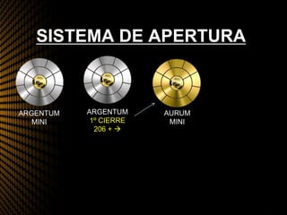 SISTEMA DE APERTURA
ARGENTUM
MINI
ARGENTUM
1º CIERRE
206 + 
AURUM
MINI
 