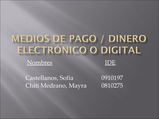 Nombres IDE   Castellanos, Sofía   0910197   Chití Medrano, Mayra   0810275   