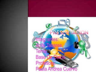 Integrantes:
Anlly Tabares
Tema:
Base De Datos
Profesora:
Paula Andrea Cuervo
 