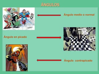 ÁNGULOS

                             Ángulo medio o normal




Ángulo en picado




                             Ángulo contrapicado
 