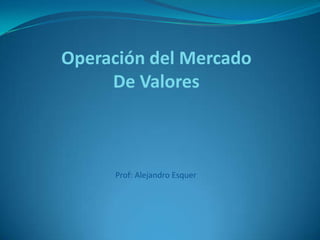 Operación del Mercado
     De Valores



     Prof: Alejandro Esquer
 