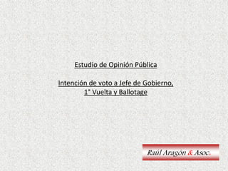 Estudio de Opinión Pública
Intención de voto a Jefe de Gobierno,
1° Vuelta y Ballotage
Raúl Aragón & Asoc.
 