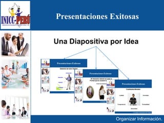 Presentaciones Exitosas
Organizar Información.
Una Diapositiva por Idea
 
