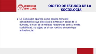 OBJETO DE ESTUDIO DE LA
SOCIOLOGÍA
 