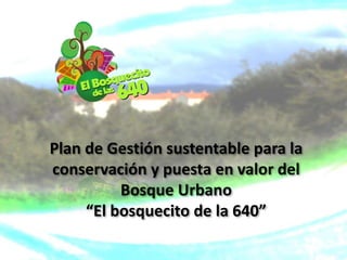 Plan de Gestión sustentable para la
conservación y puesta en valor del
Bosque Urbano
“El bosquecito de la 640”
 